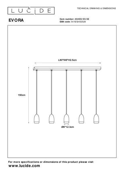 Lucide EVORA - Pendant light - Ø 10 cm - 5xGU10 - Black - technical